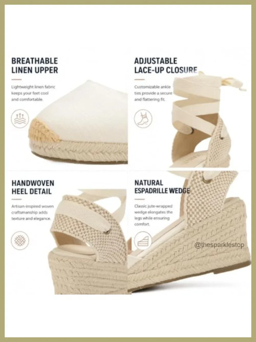 Espadrille Wedge Sandals Closed Toe Lace-Up Linen Ankle Strap